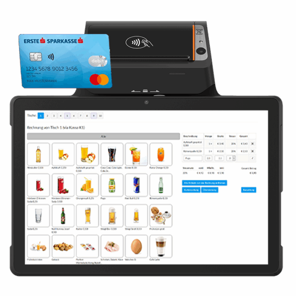 Kassapay P3 MIX - 10.1" Display Tablet, NFC und Karteneinschub-BANKOMATFUNKTION, 80mm Thermobondrucker, 2D-Barcodescanner, WLAN, 4G, 4GB+32G